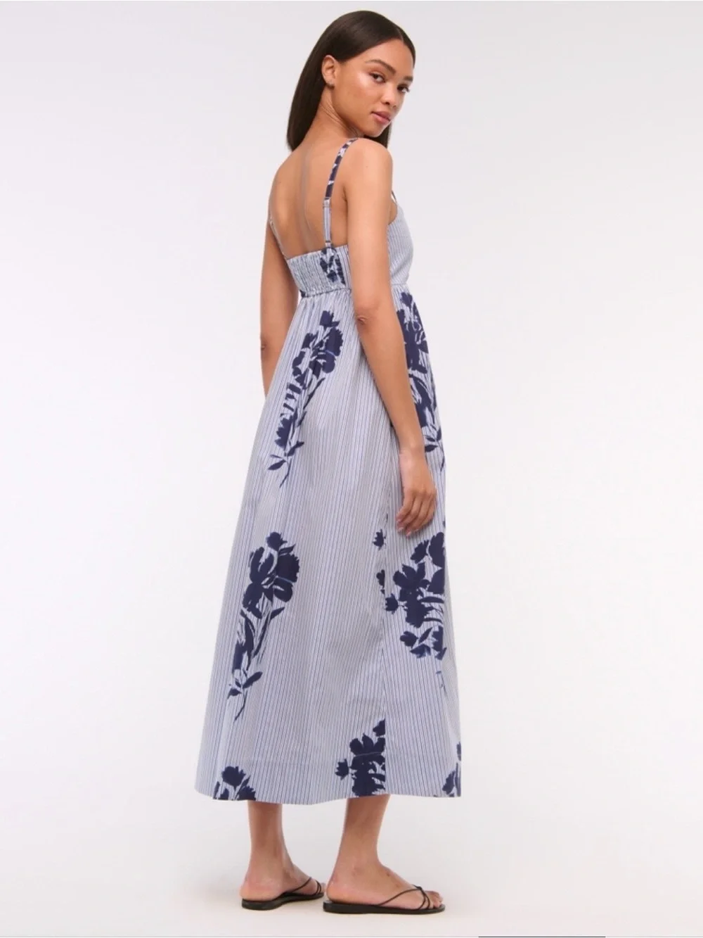 Sweetheart Babydoll Blue Floral Print Maxi Dress